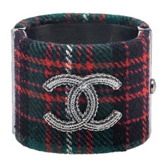 Chanel Green & Red Tartan Check CC Wide Cuff Bracelet