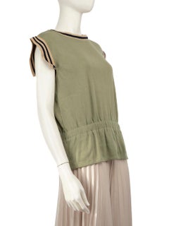 Chanel Green Short Sleeve Stripe Trim Top Size M