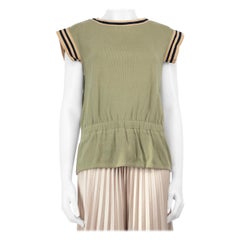 Chanel Green Short Sleeve Stripe Trim Top Size M