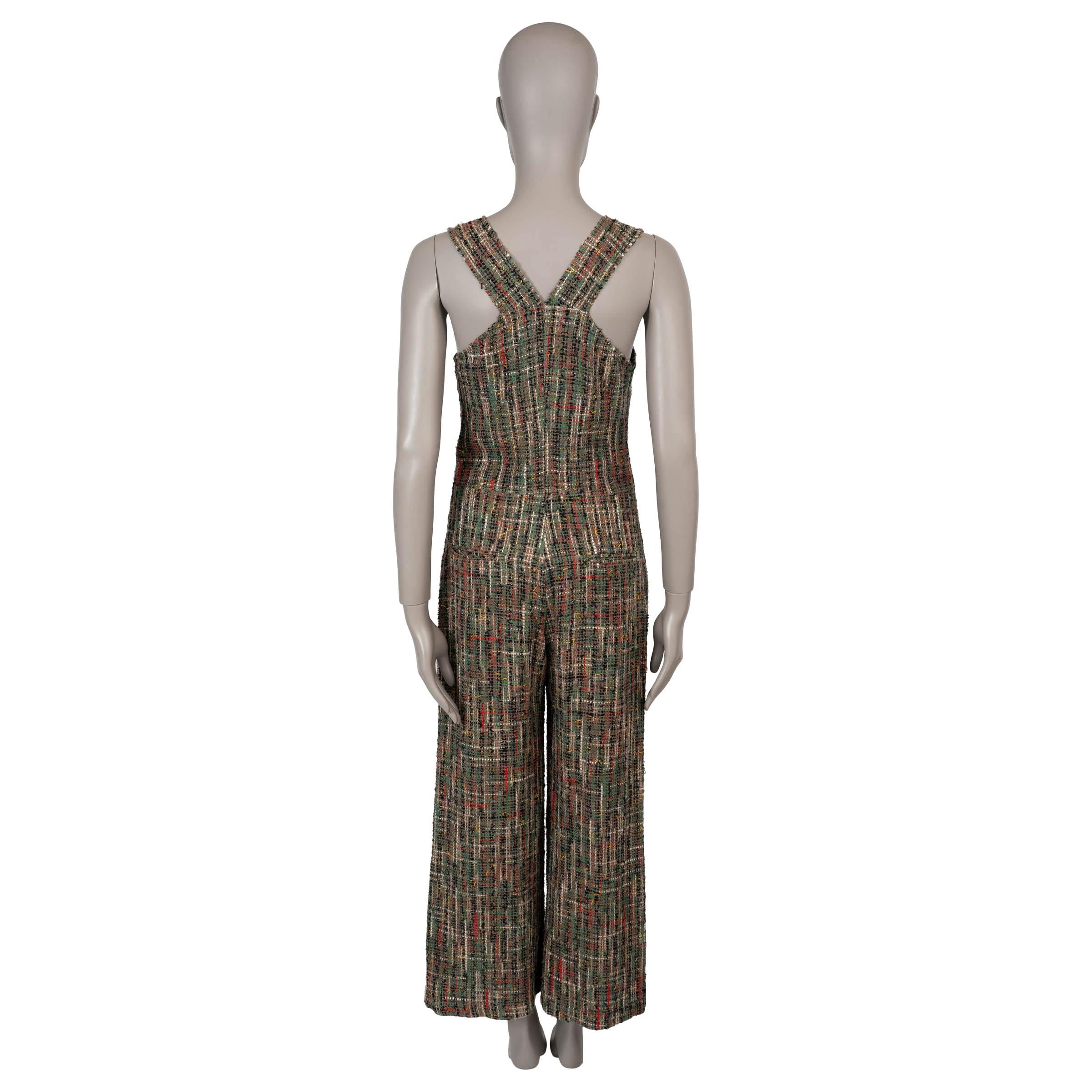 Gray CHANEL green silk & cotton 17C CUBA SLEEVELESS TWEED Jumpsuit 38 S For Sale