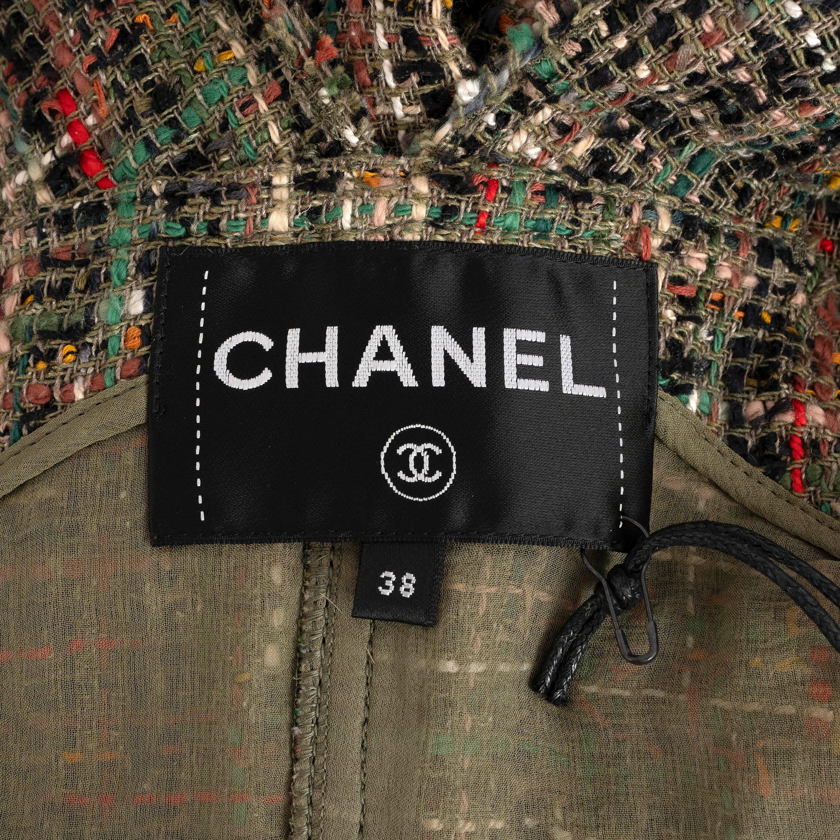 CHANEL green silk & cotton 17C CUBA SLEEVELESS TWEED Jumpsuit 38 S For Sale 2