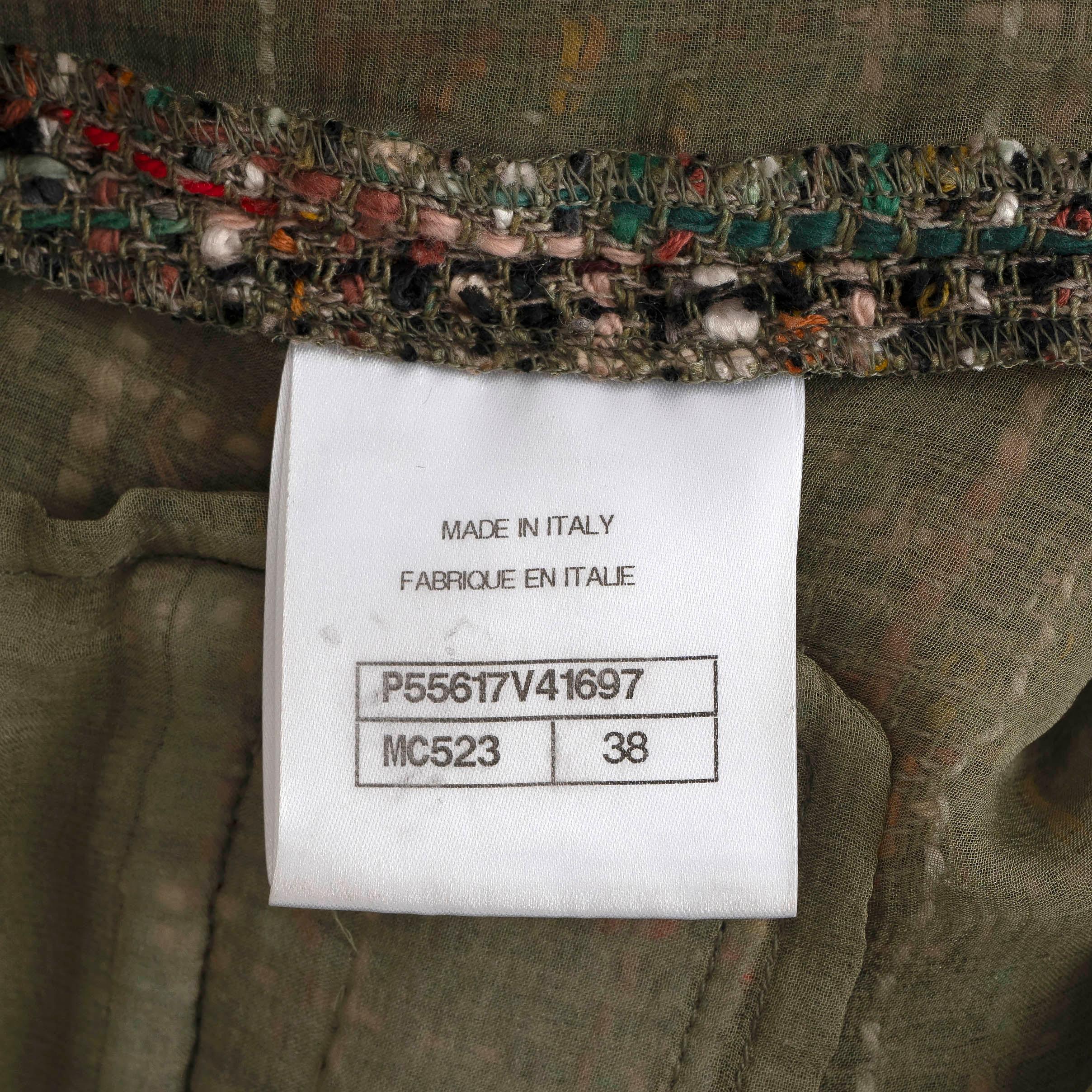 CHANEL green silk & cotton 17C CUBA SLEEVELESS TWEED Jumpsuit 38 S For Sale 3