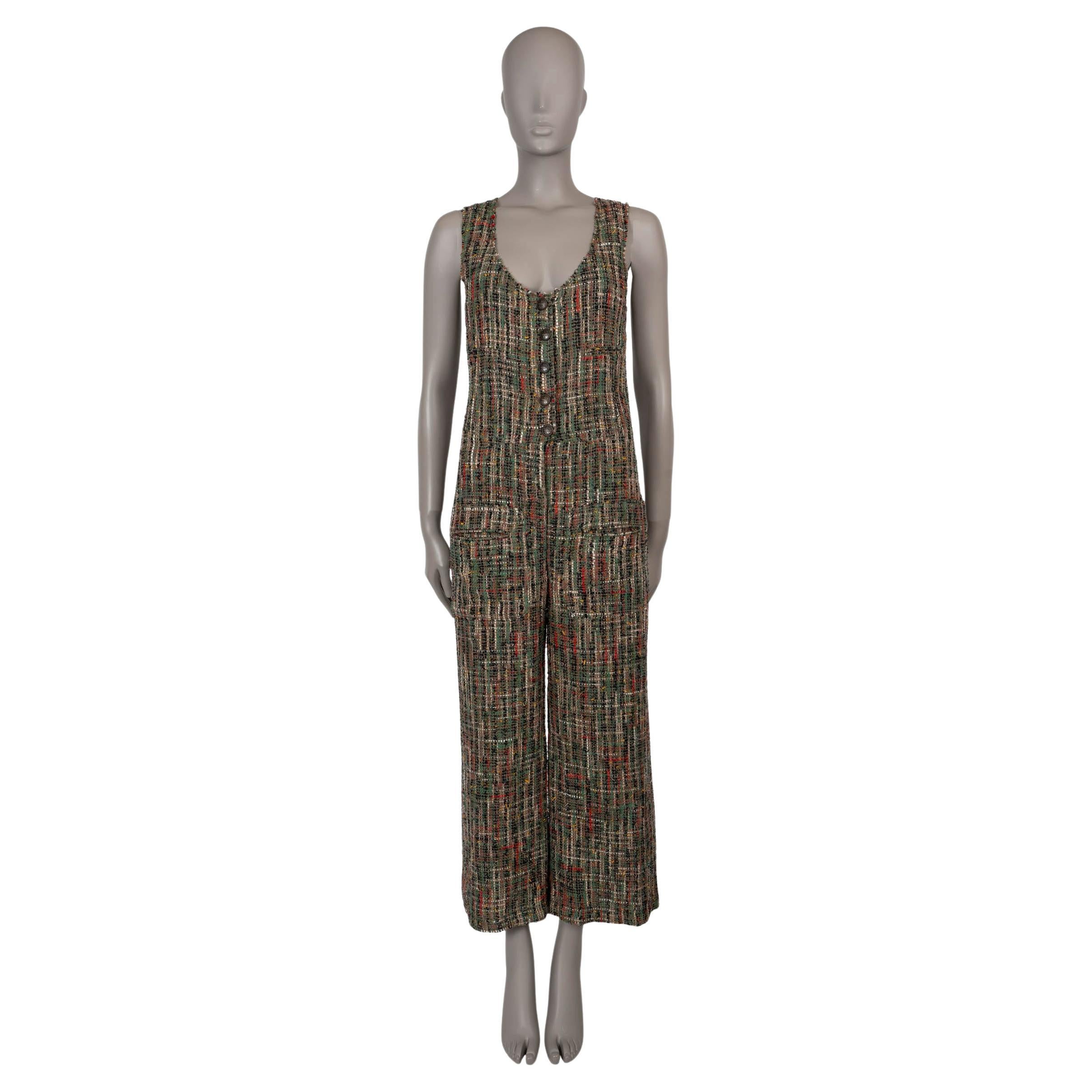 CHANEL green silk & cotton 17C CUBA SLEEVELESS TWEED Jumpsuit 38 S For Sale