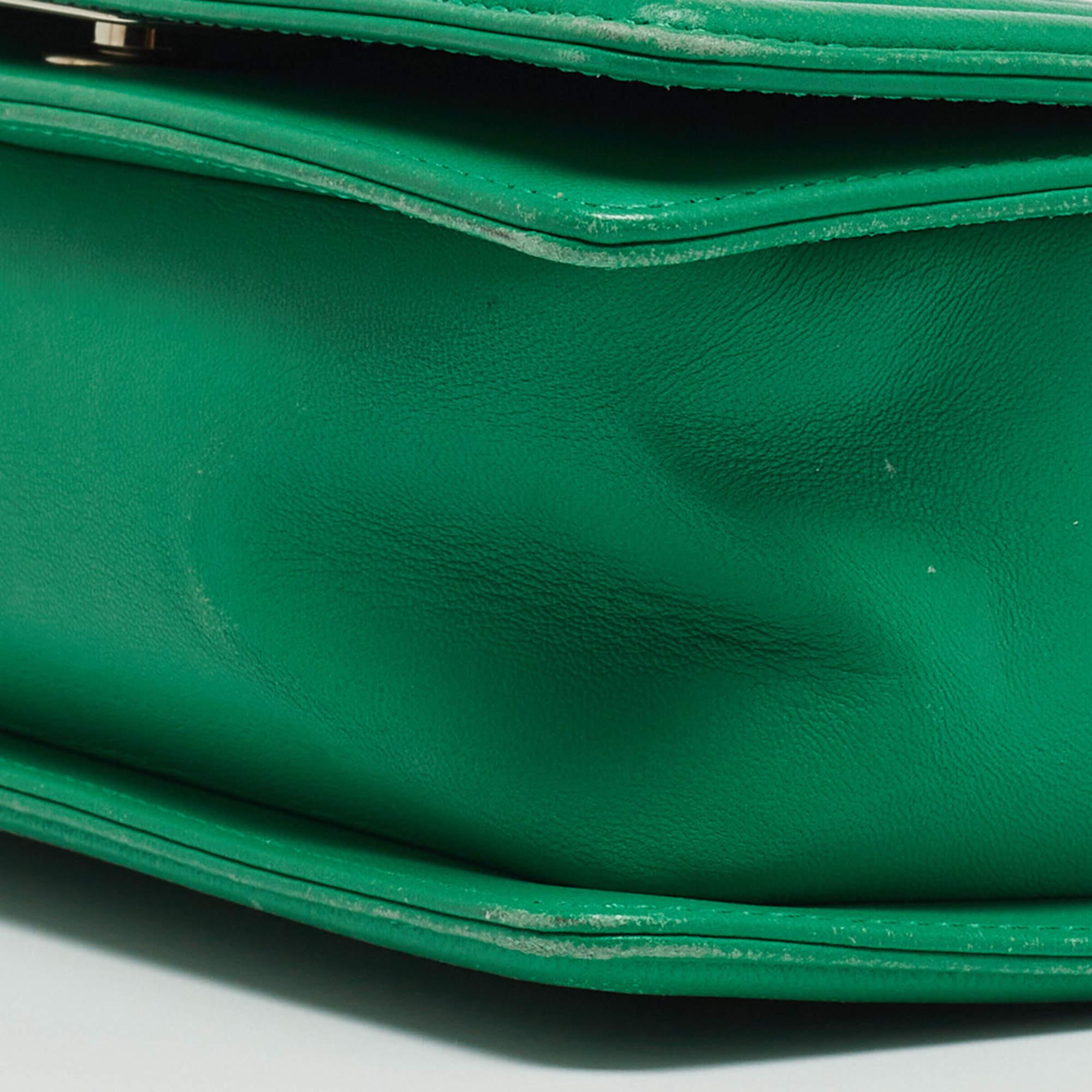 Chanel Green Small Iridescent Chevron Boy Bag For Sale 8