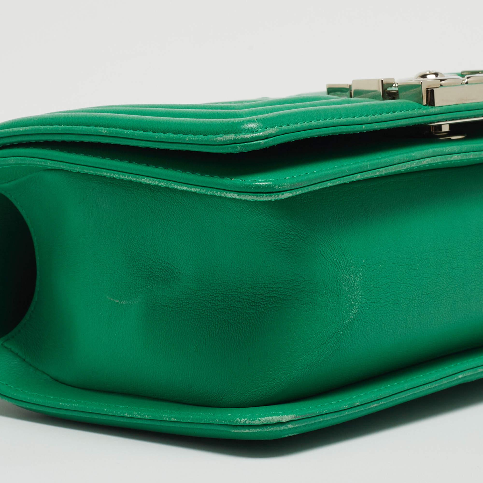 Chanel Green Small Iridescent Chevron Boy Bag For Sale 10