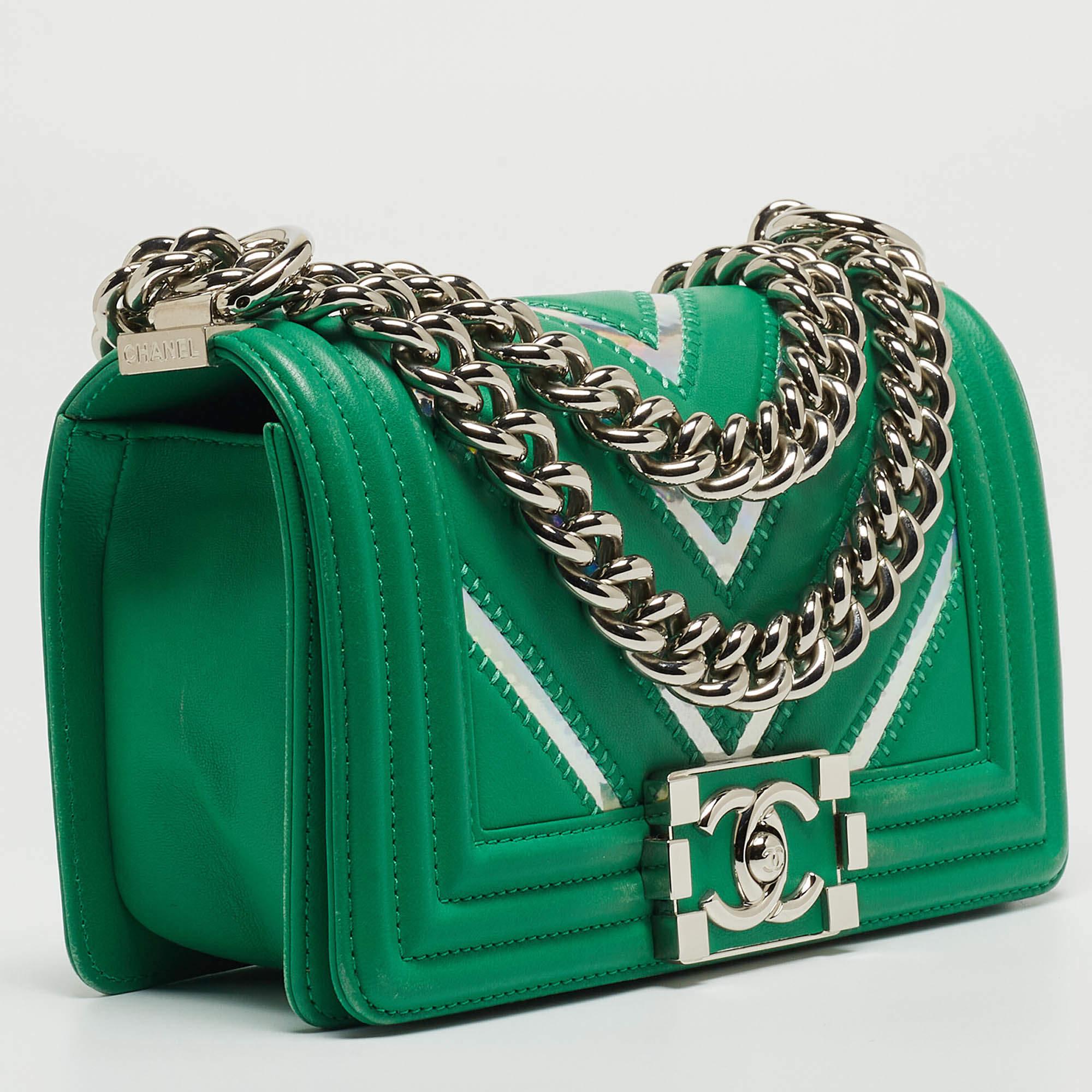 Women's Chanel Green Small Iridescent Chevron Boy Bag