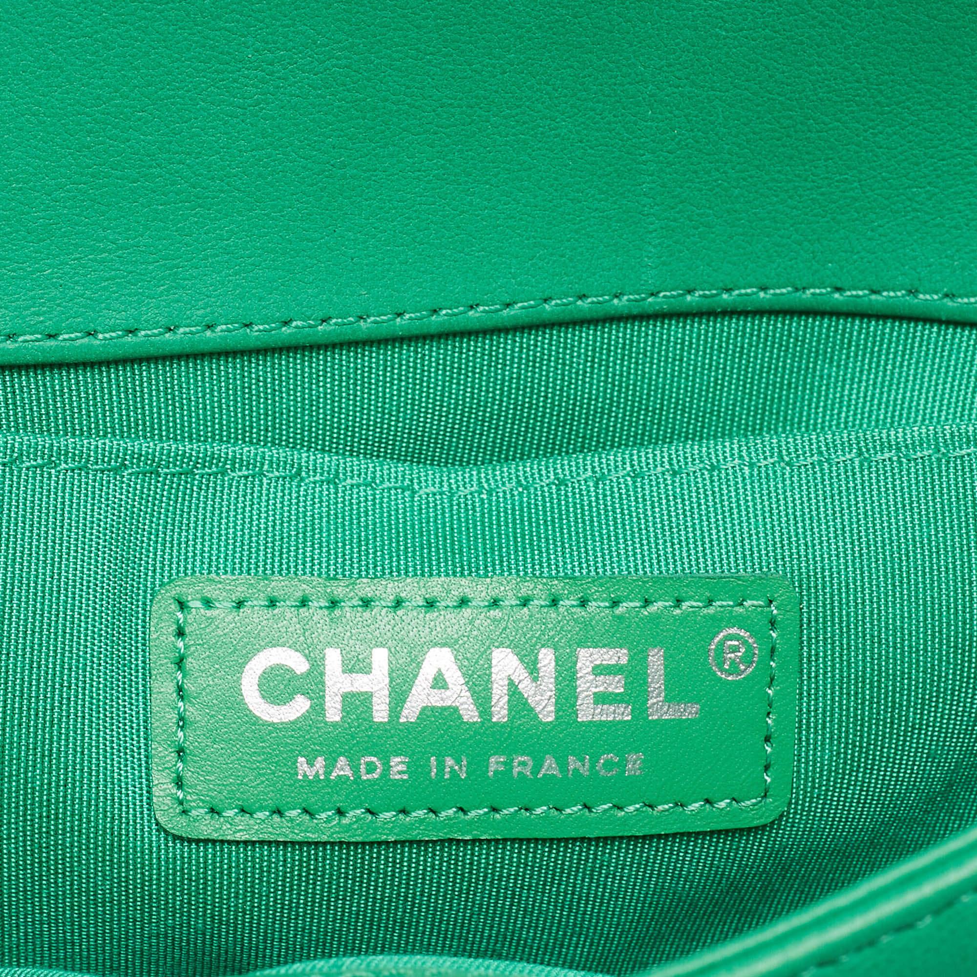 Chanel Green Small Iridescent Chevron Boy Bag For Sale 4
