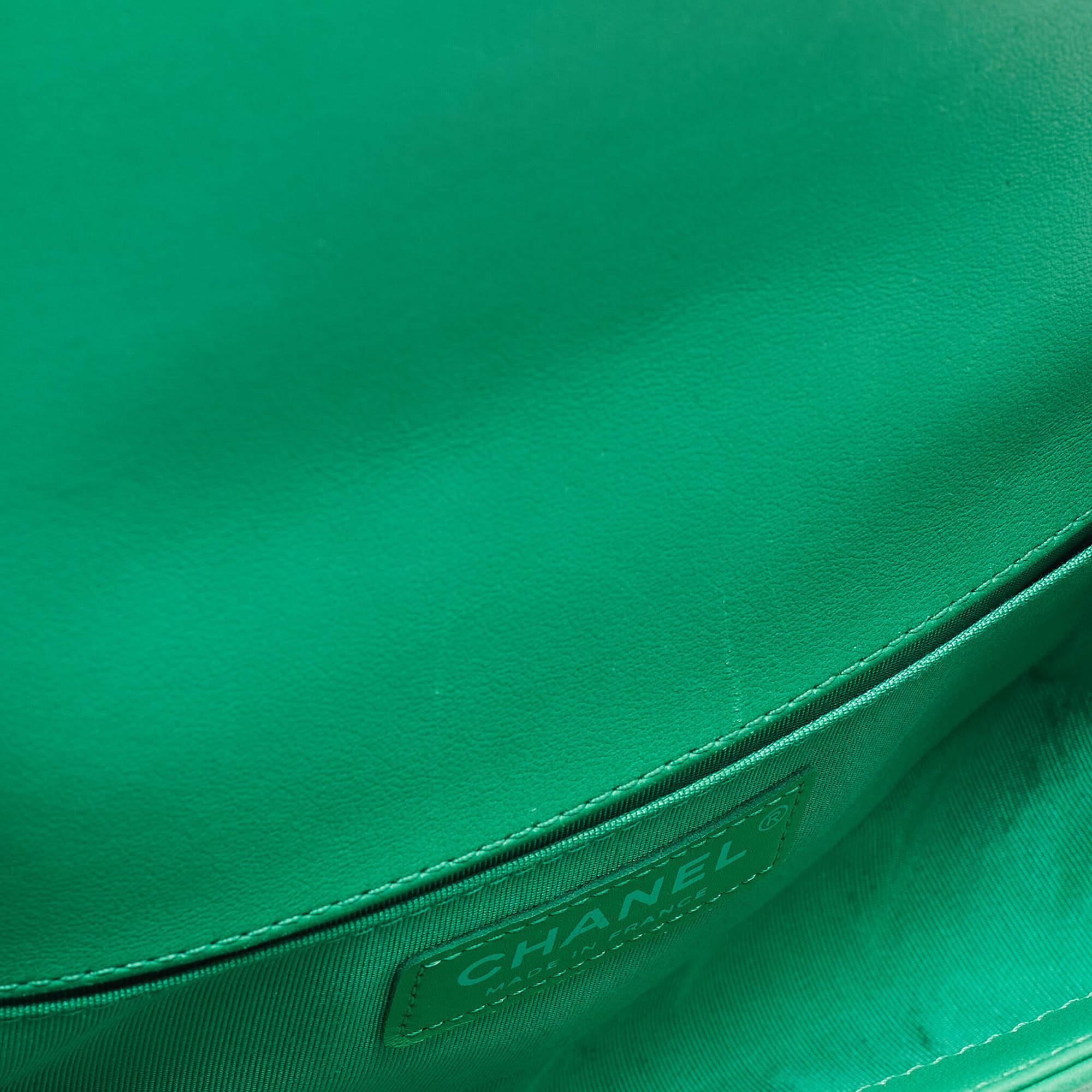 Chanel Green Small Iridescent Chevron Boy Bag For Sale 5