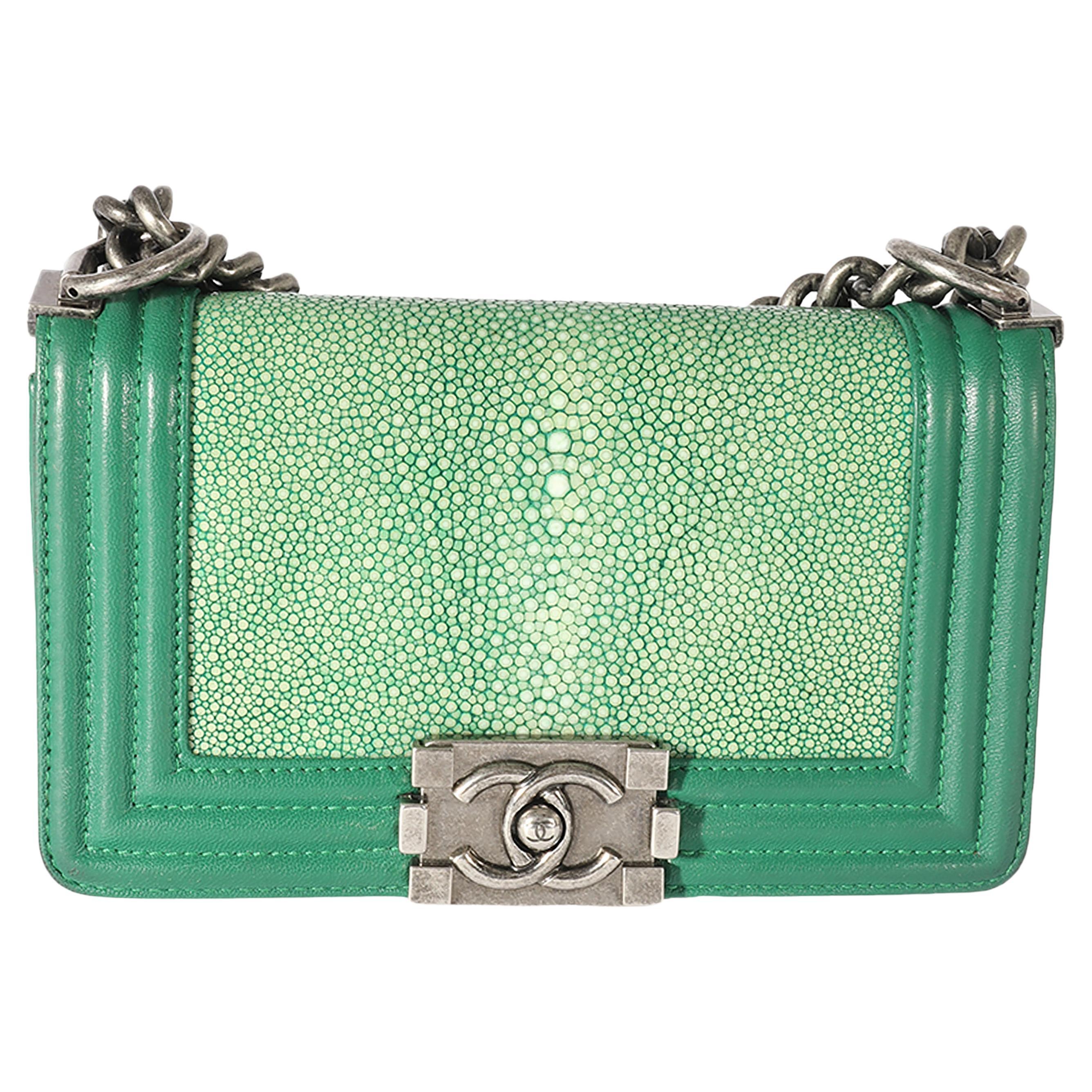 Chanel Green Stingray and Lambskin Small Boy Bag For Sale at 1stDibs