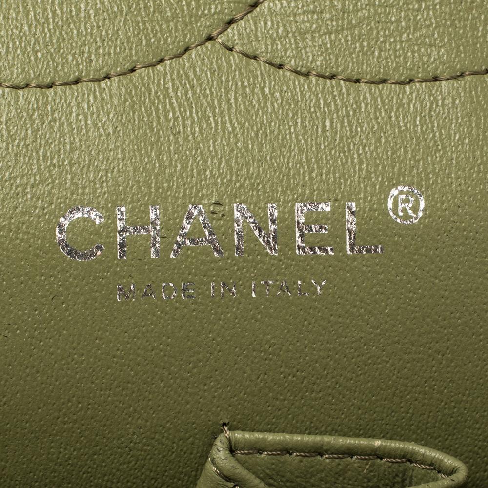 Chanel Green Striated Quilted Patent Leather Classic Jumbo Double Flap Bag 1