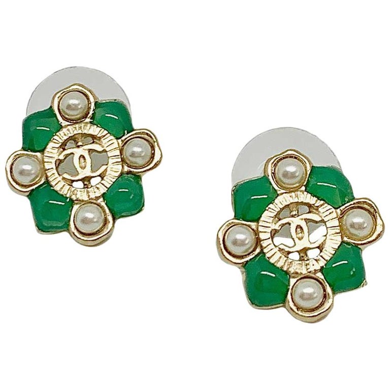 CHANEL Green Stud Earrings at 1stDibs chanel green earrings, chanel