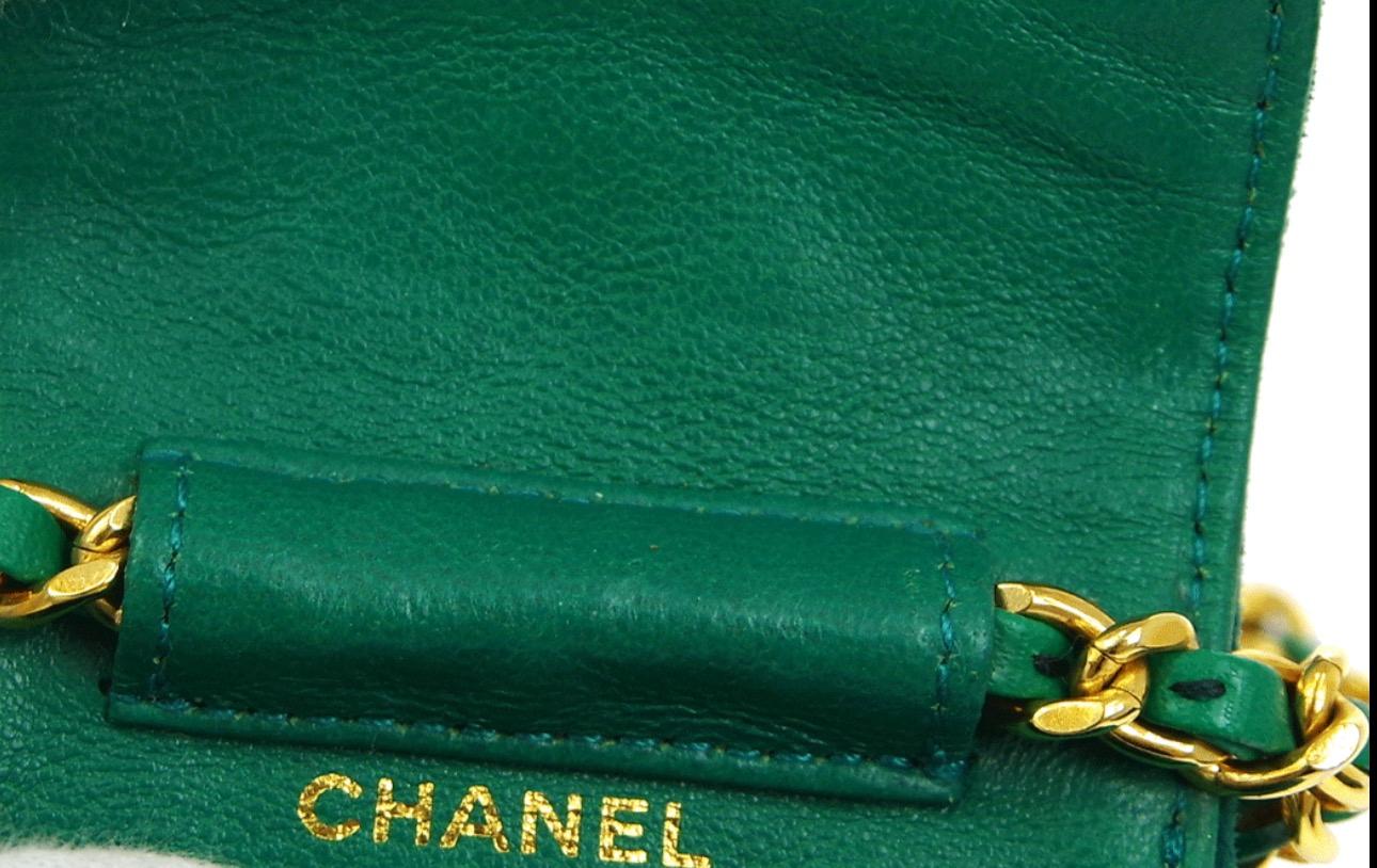 Chanel Green Suede Gold Small Micro Mini Party Crossbody Shoulder Flap Bag In Good Condition In Chicago, IL
