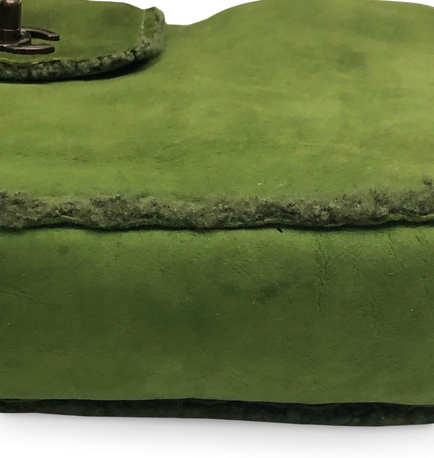 Women's or Men's Chanel green suede shearling trim CC turn-lock shoulder handbag