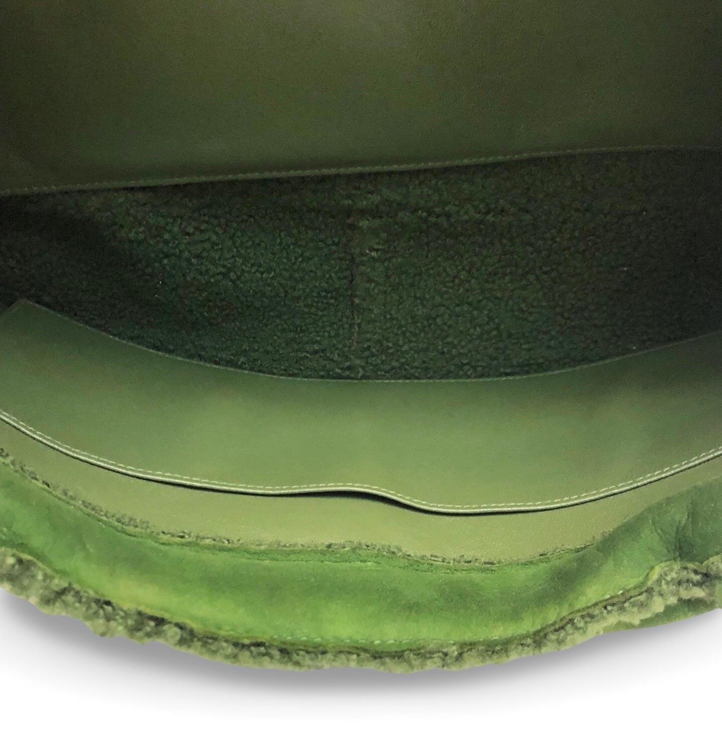 Chanel green suede shearling trim CC turn-lock shoulder handbag 2