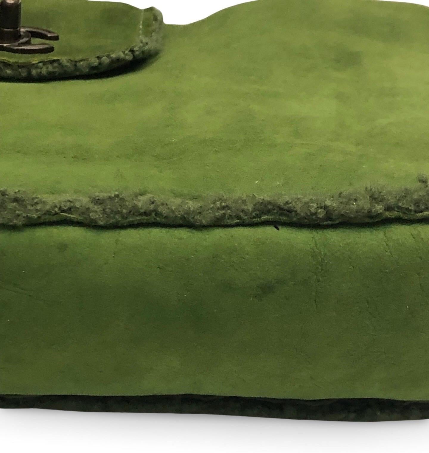 Chanel Green  Suede Shearling Trim CC Turnlock Shoulder Handbag For Sale 1