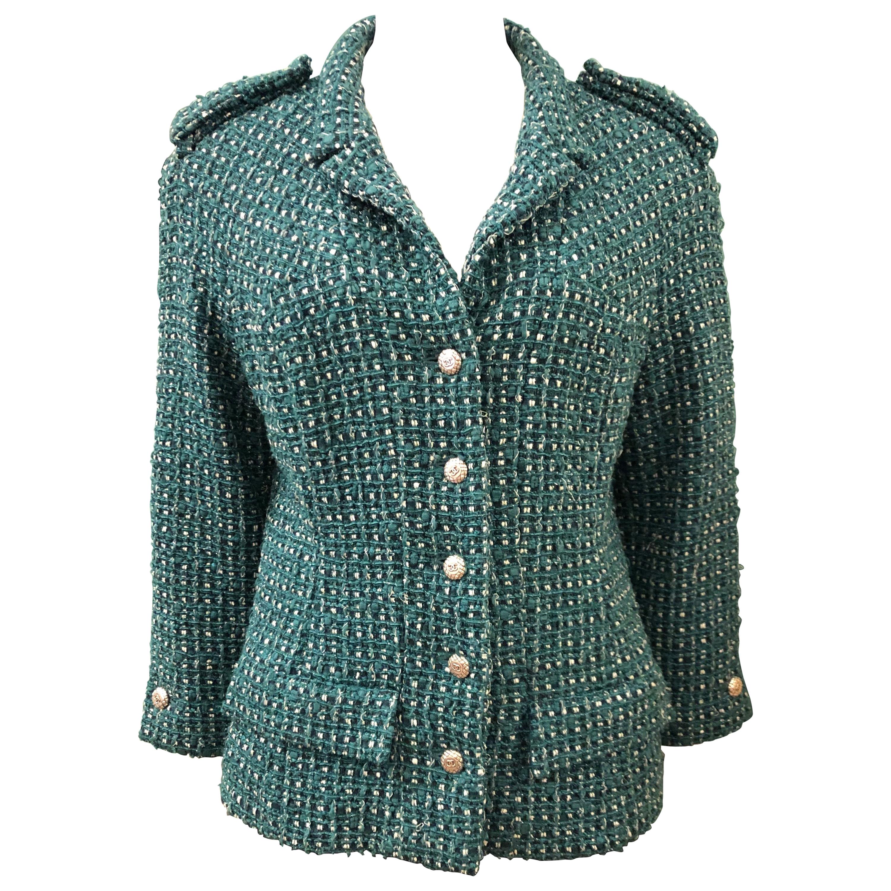 chanel green tweed jacket