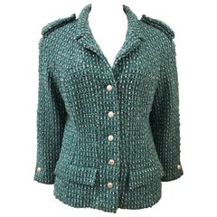 Giacca con maniche a 3/4 in tweed verde di Chanel