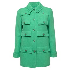 Chanel Green Tweed Buttoned Multi Pockets Icon Jacket M