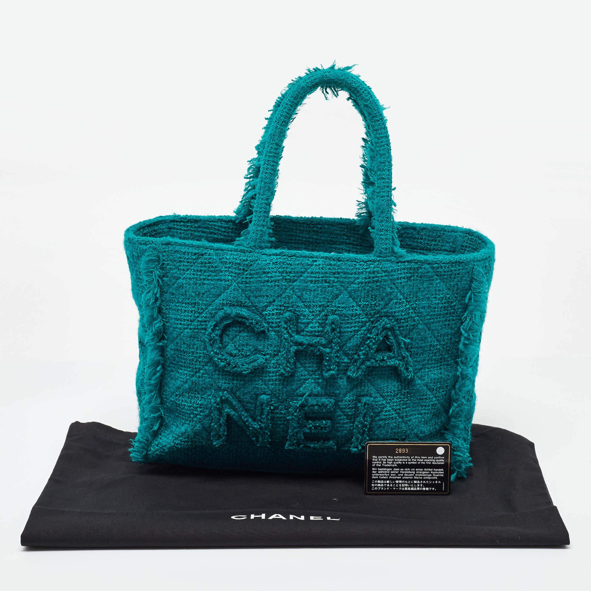 Chanel Green Tweed Medium Shopper Tote 5