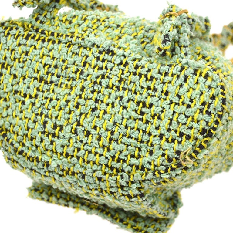CHANEL Green Tweed Small Duma Gold Hardware Evening Shoulder Backpack Bag  For Sale at 1stDibs