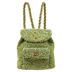 CHANEL Green Tweed Small Duma Gold Hardware Evening Shoulder Backpack Bag