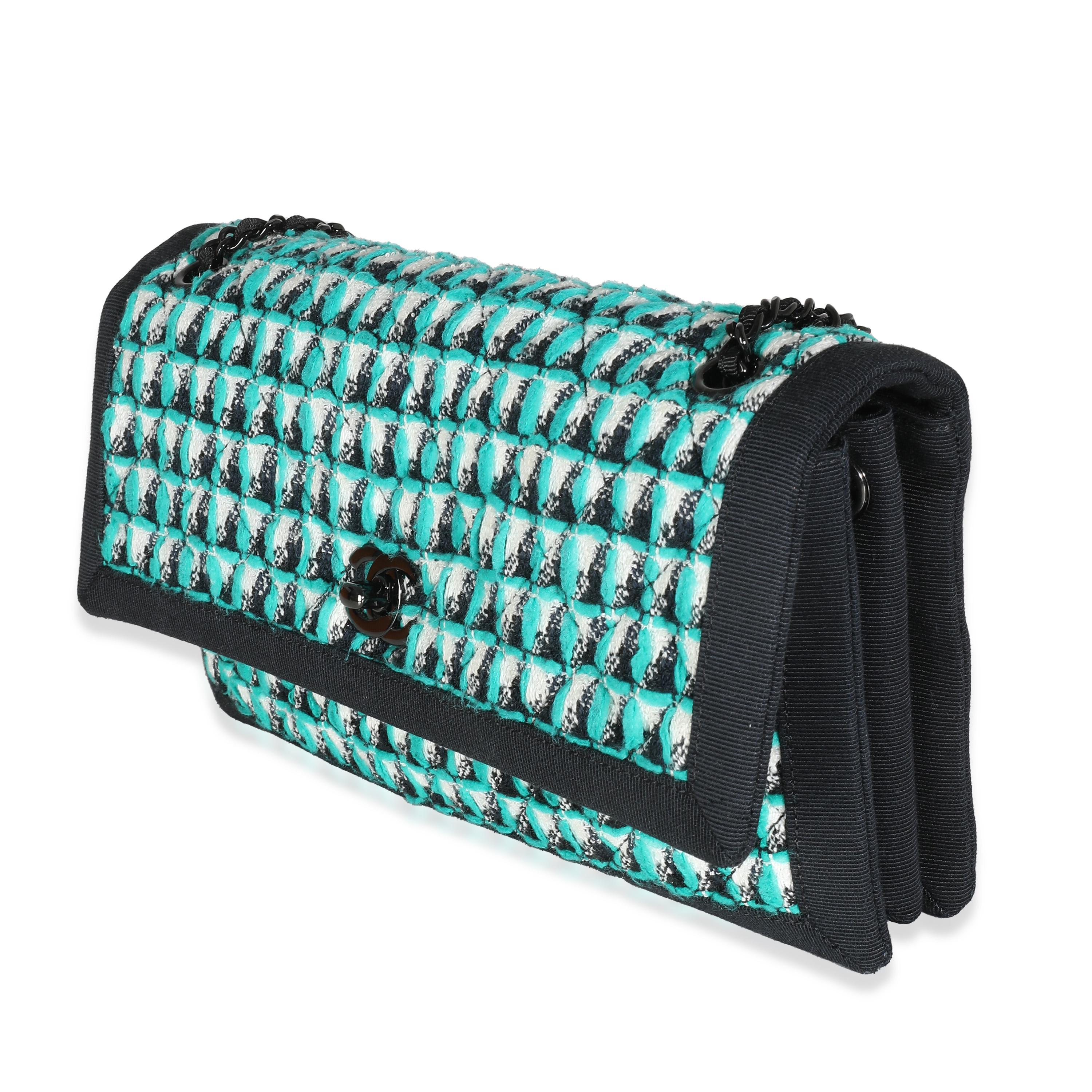 Women's Chanel Green White Black Tweed CC Flap Bag