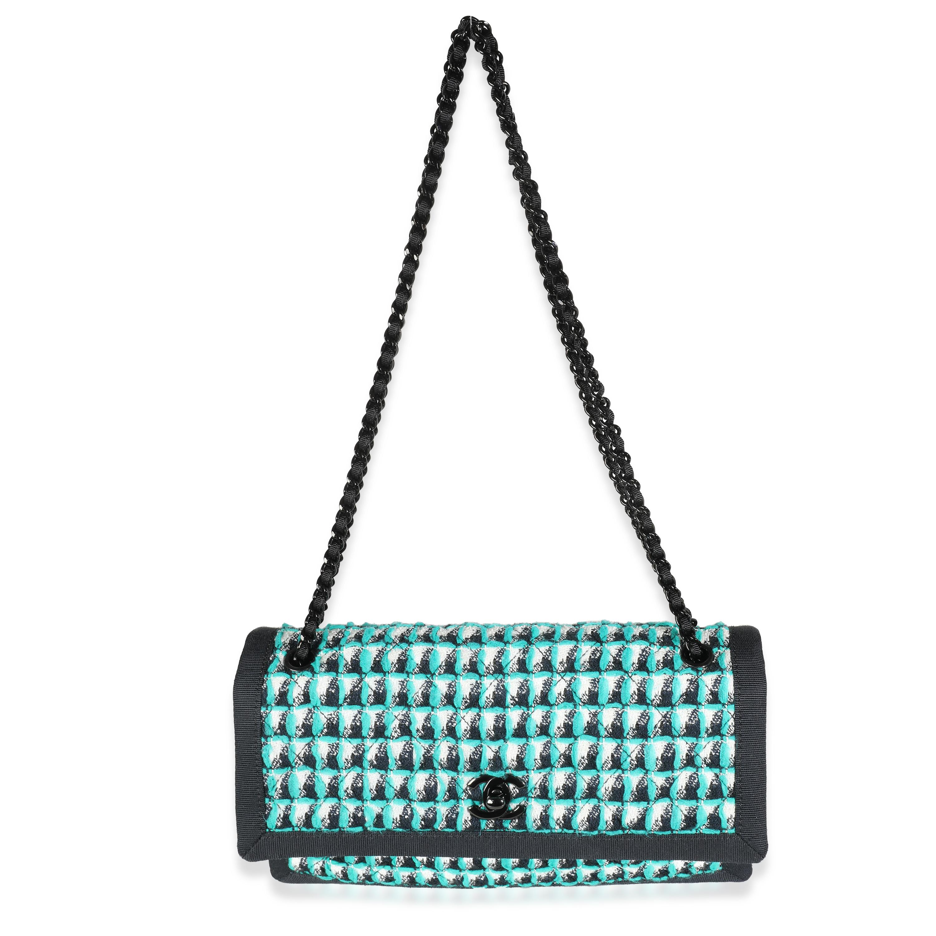 Chanel Green White Black Tweed CC Flap Bag 2