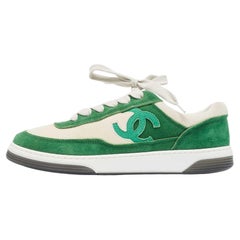 Chanel Green/White Suede CC Low Top Sneakers Size 37