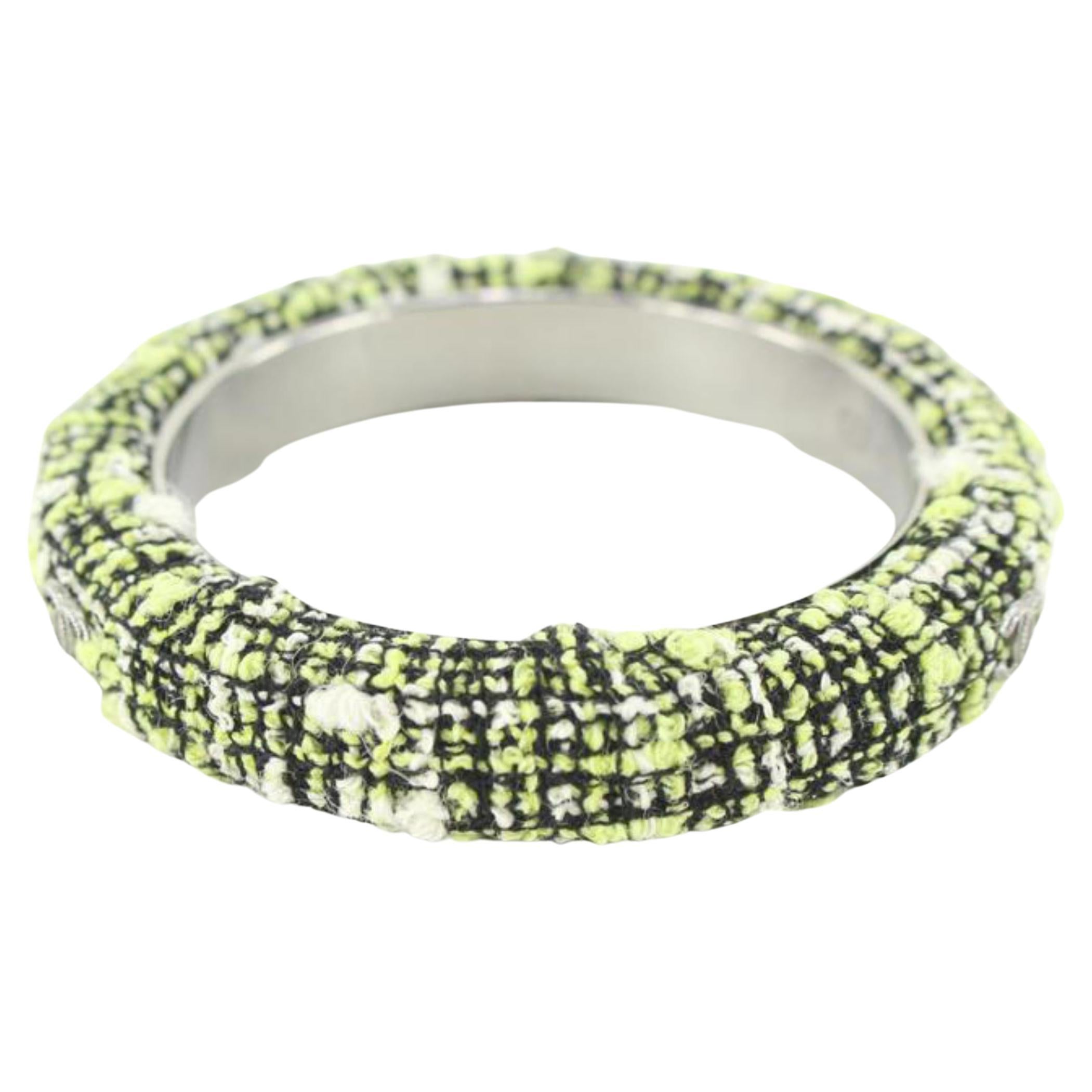 Chanel Green x Black Tweed CC Bangle Bracelet 80cc711s