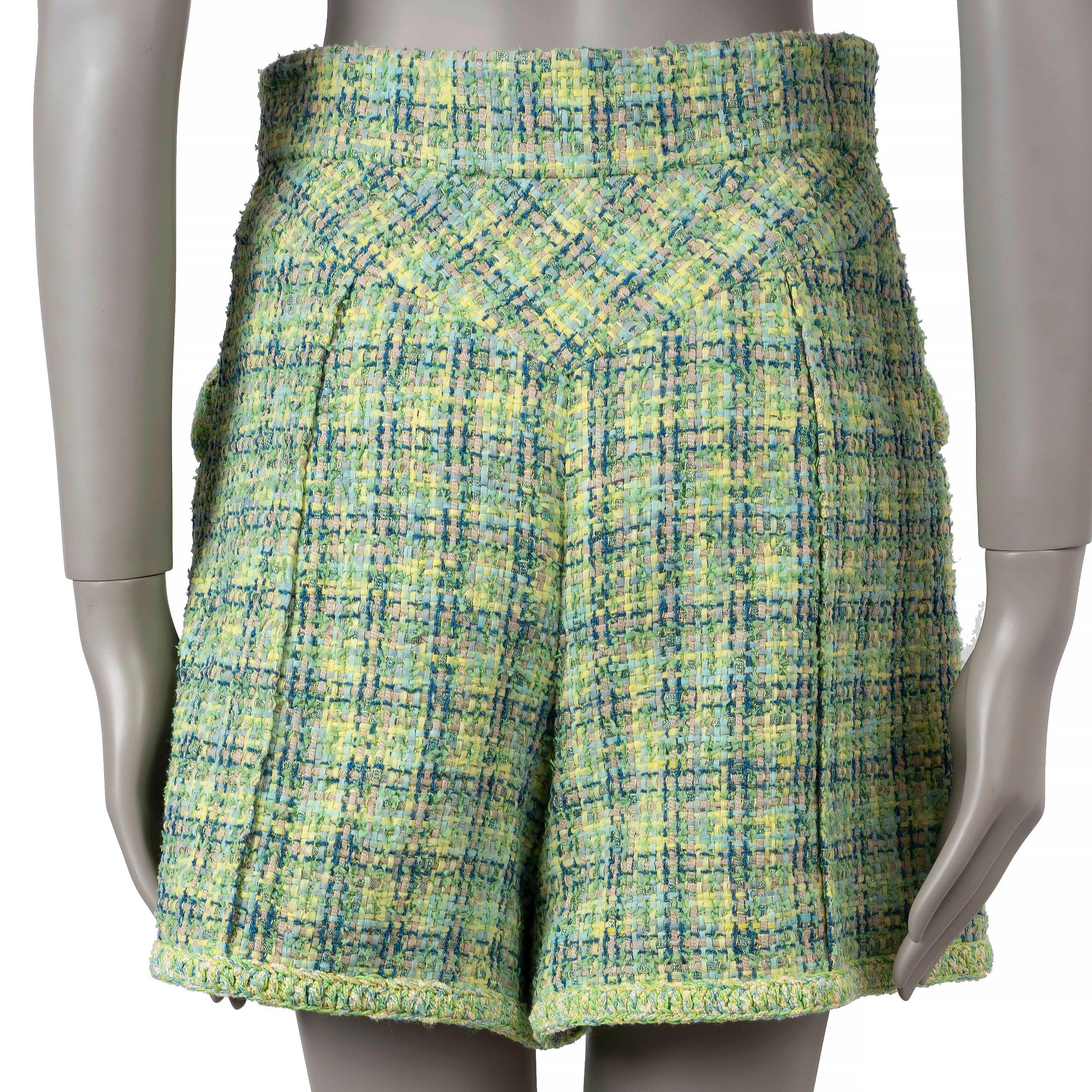 Gris CHANEL coton vert & jaune 2019 19P TWEED BERMUDA Short Pantalon 40 M en vente