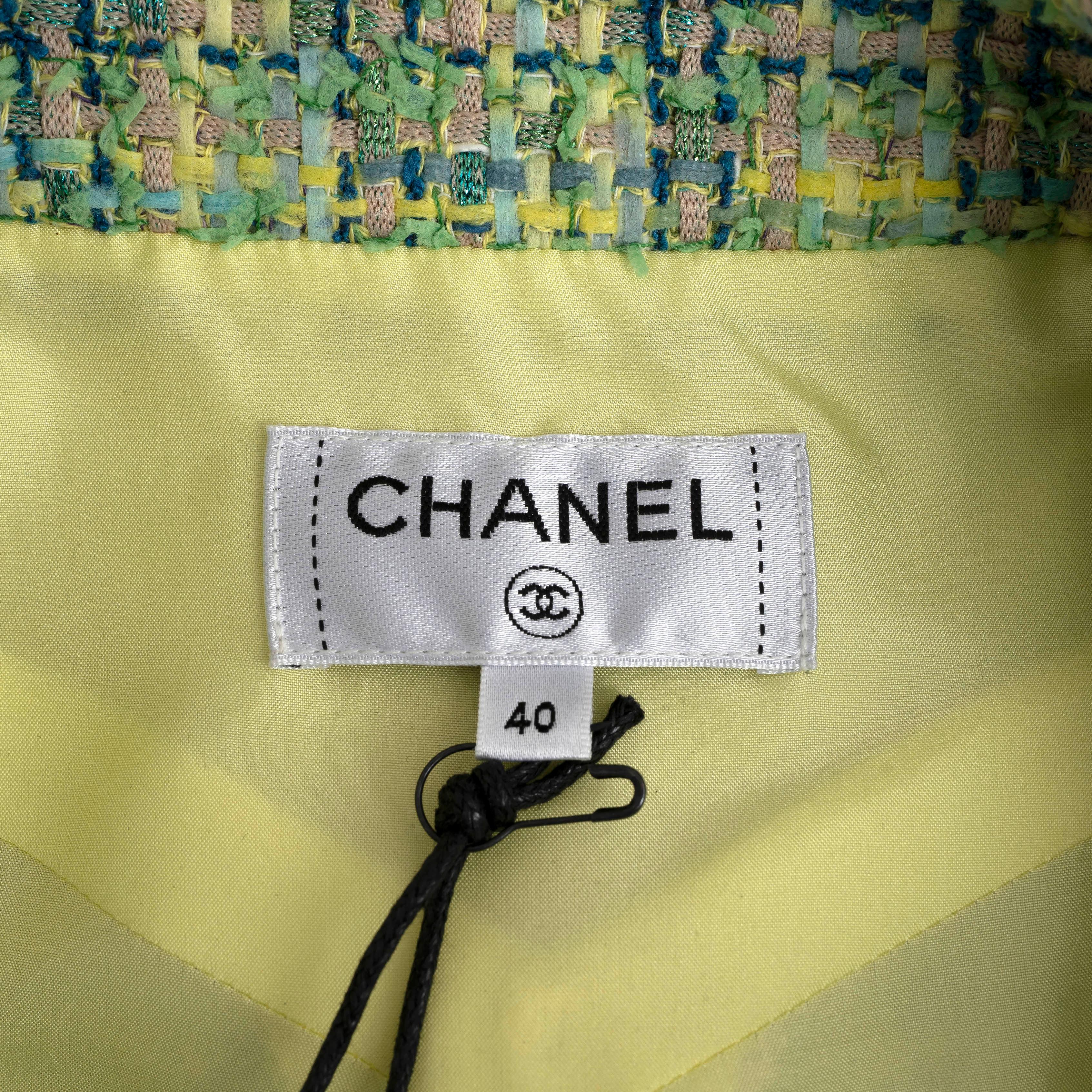 CHANEL coton vert & jaune 2019 19P TWEED BERMUDA Short Pantalon 40 M en vente 2