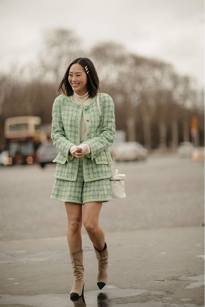 CHANEL coton vert & jaune 2019 19P TWEED BERMUDA Short Pantalon 40 M en vente 4