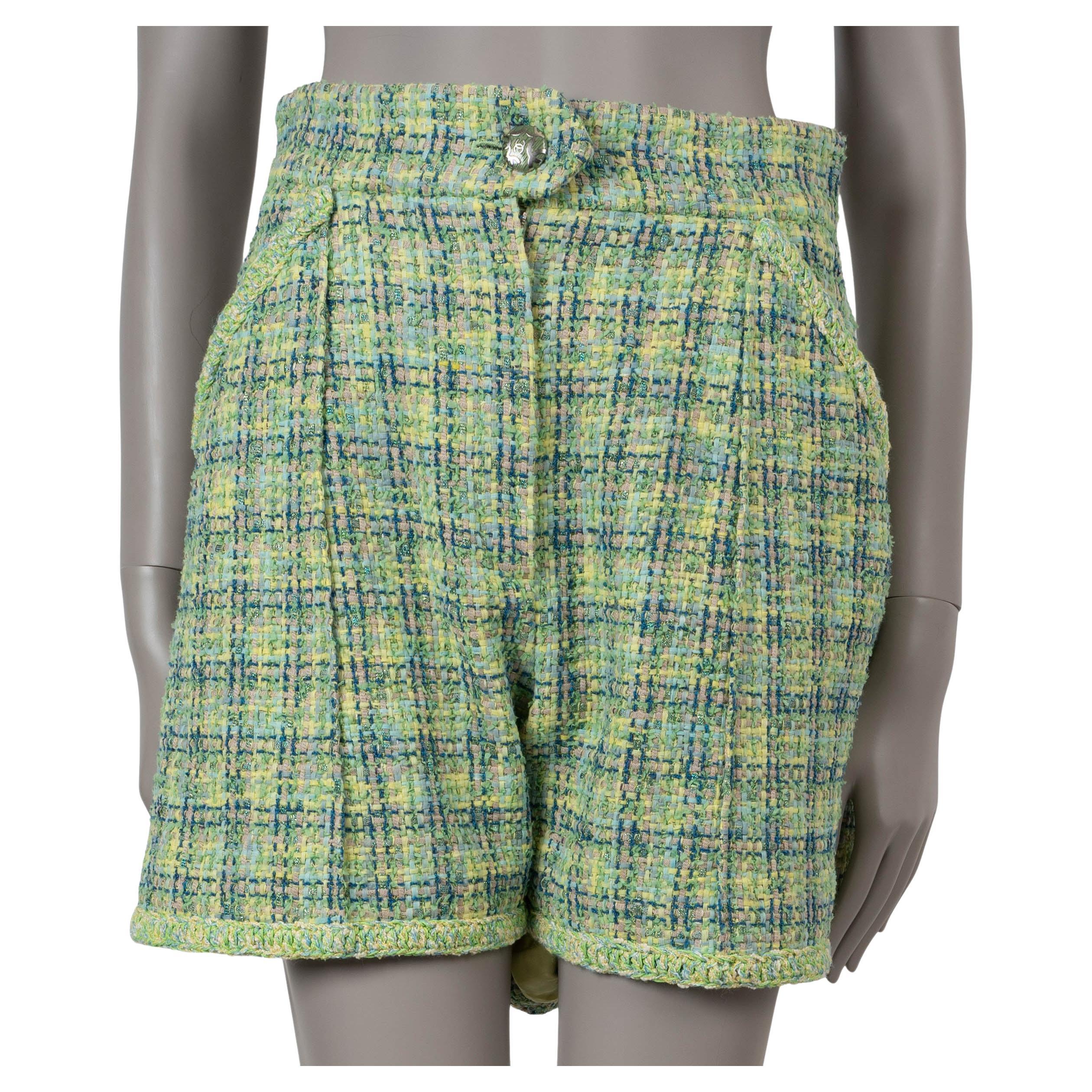 CHANEL coton vert & jaune 2019 19P TWEED BERMUDA Short Pantalon 40 M