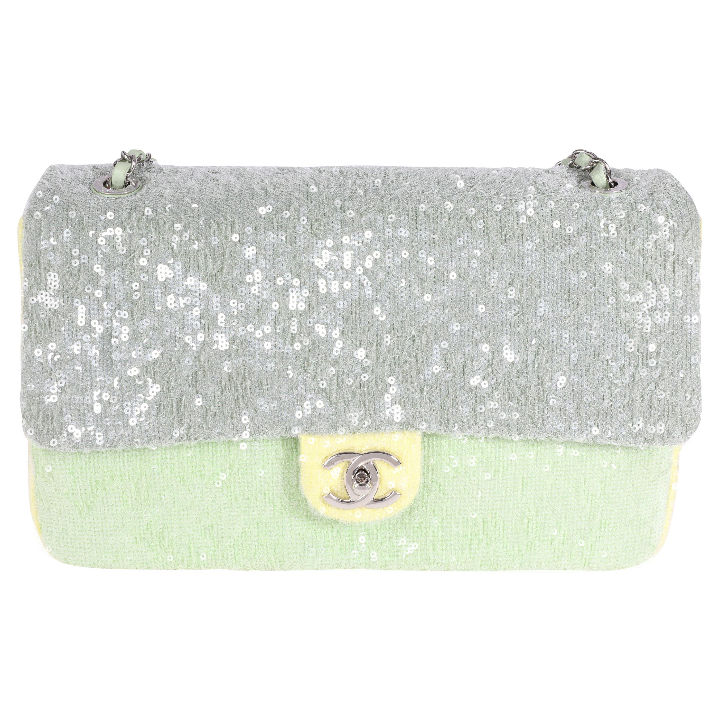 CHANEL Sequin Large Waterfall Flap Green Light Green Yellow 1259130
