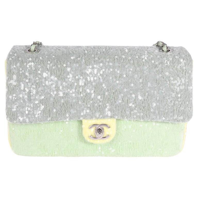 Chanel Green and Yellow Sequin Large Waterfall Flap Bag For Sale