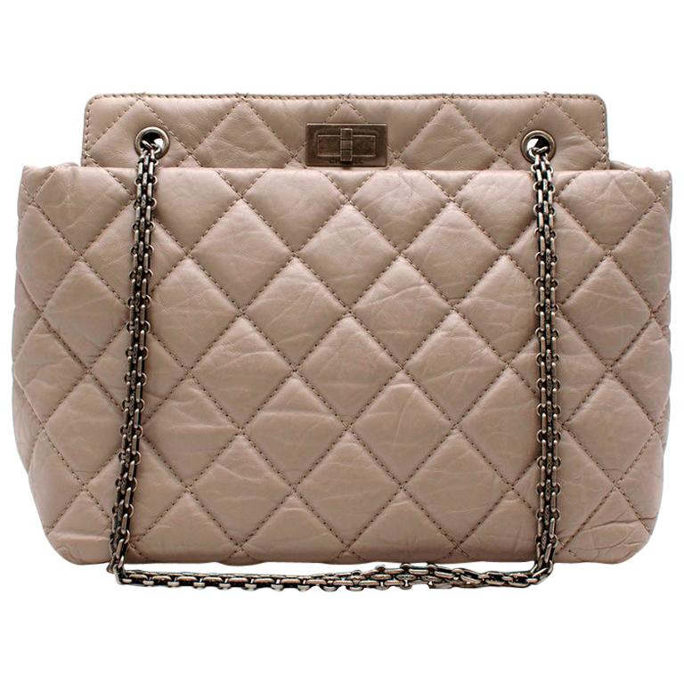 Chanel Greige Aged Lambskin Quilted 2.55 Reissue Tote Bag