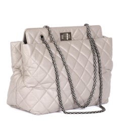 CHANEL Greige Quilted Calfskin Leather 2.55 Reissue Shoulder Tote