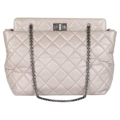 CHANEL Greige Quilted Calfskin Leather 2.55 Reissue Shoulder Tote