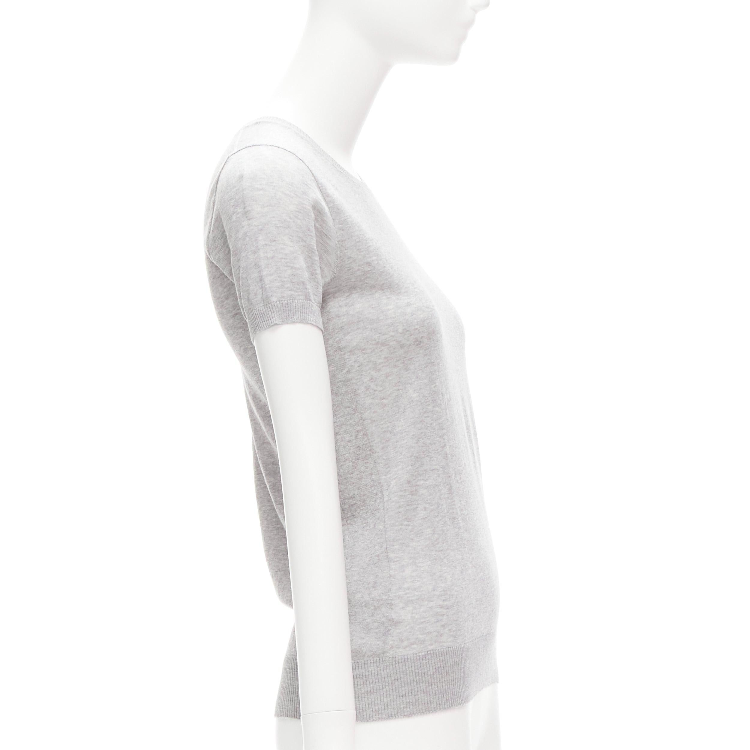 Gray CHANEL grey 100% cotton CC logo short sleeve knitted top FR36 S