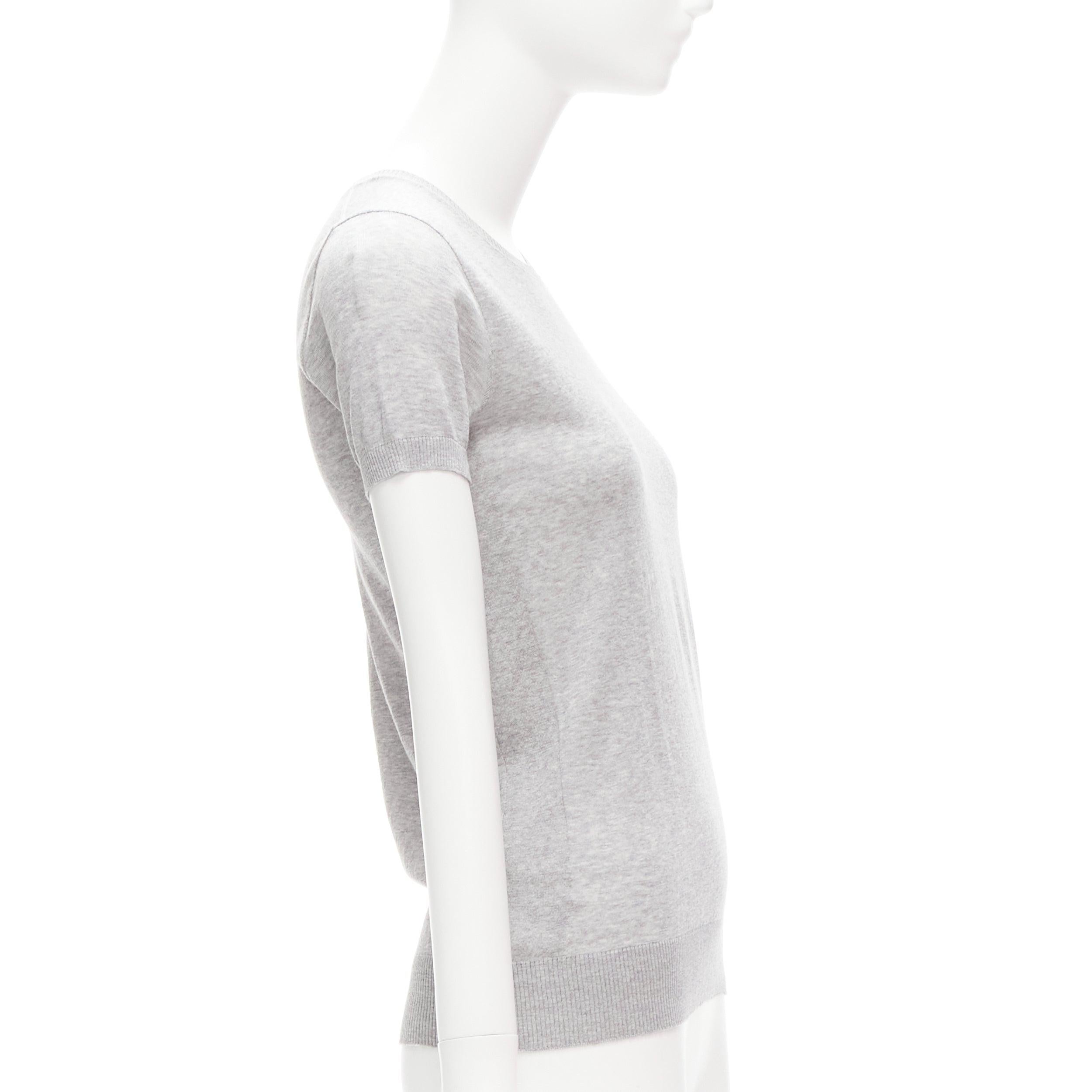 CHANEL grey 100% cotton CC logo short sleeve knitted top FR36 S In Good Condition In Hong Kong, NT