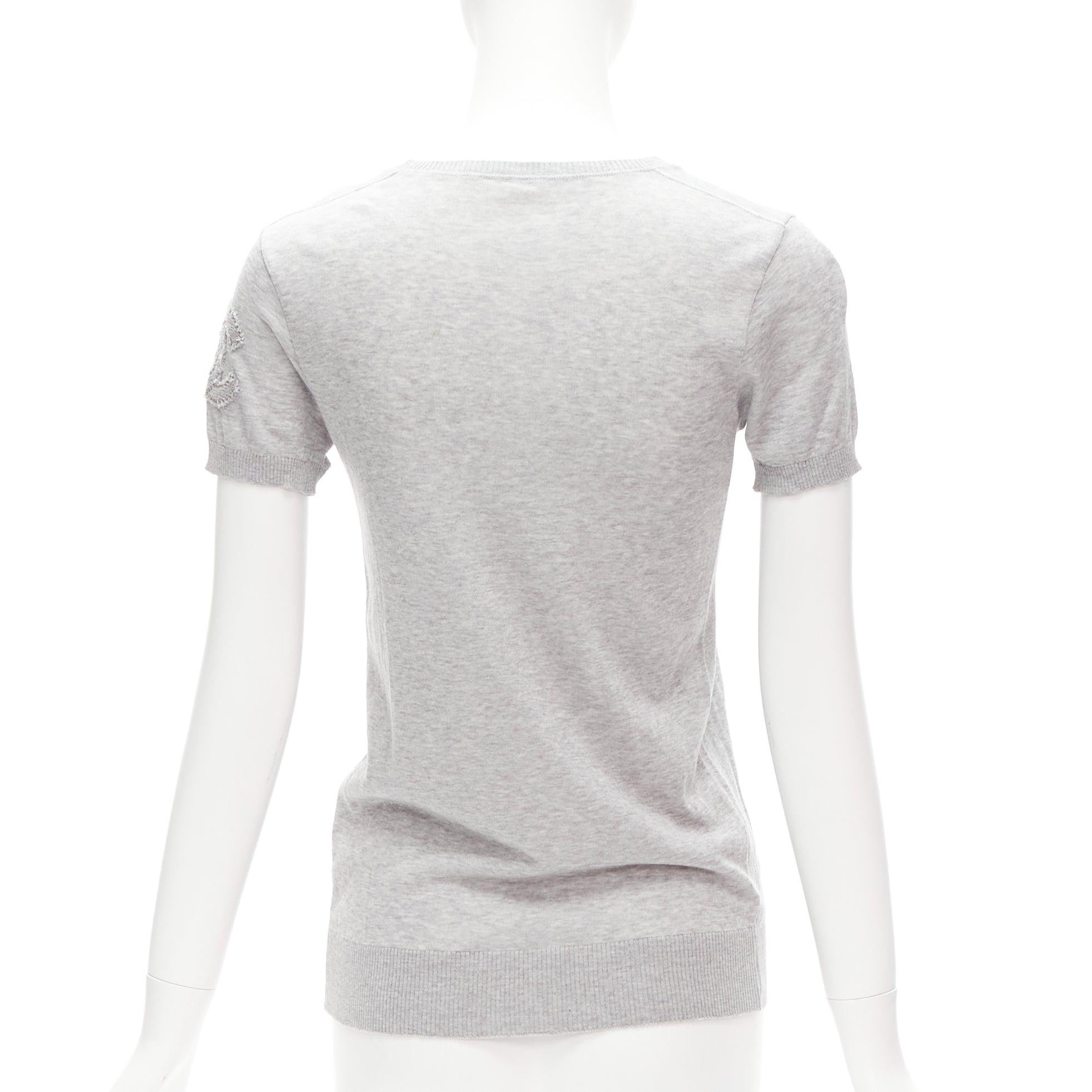 CHANEL grey 100% cotton CC logo short sleeve knitted top FR36 S In Excellent Condition In Hong Kong, NT