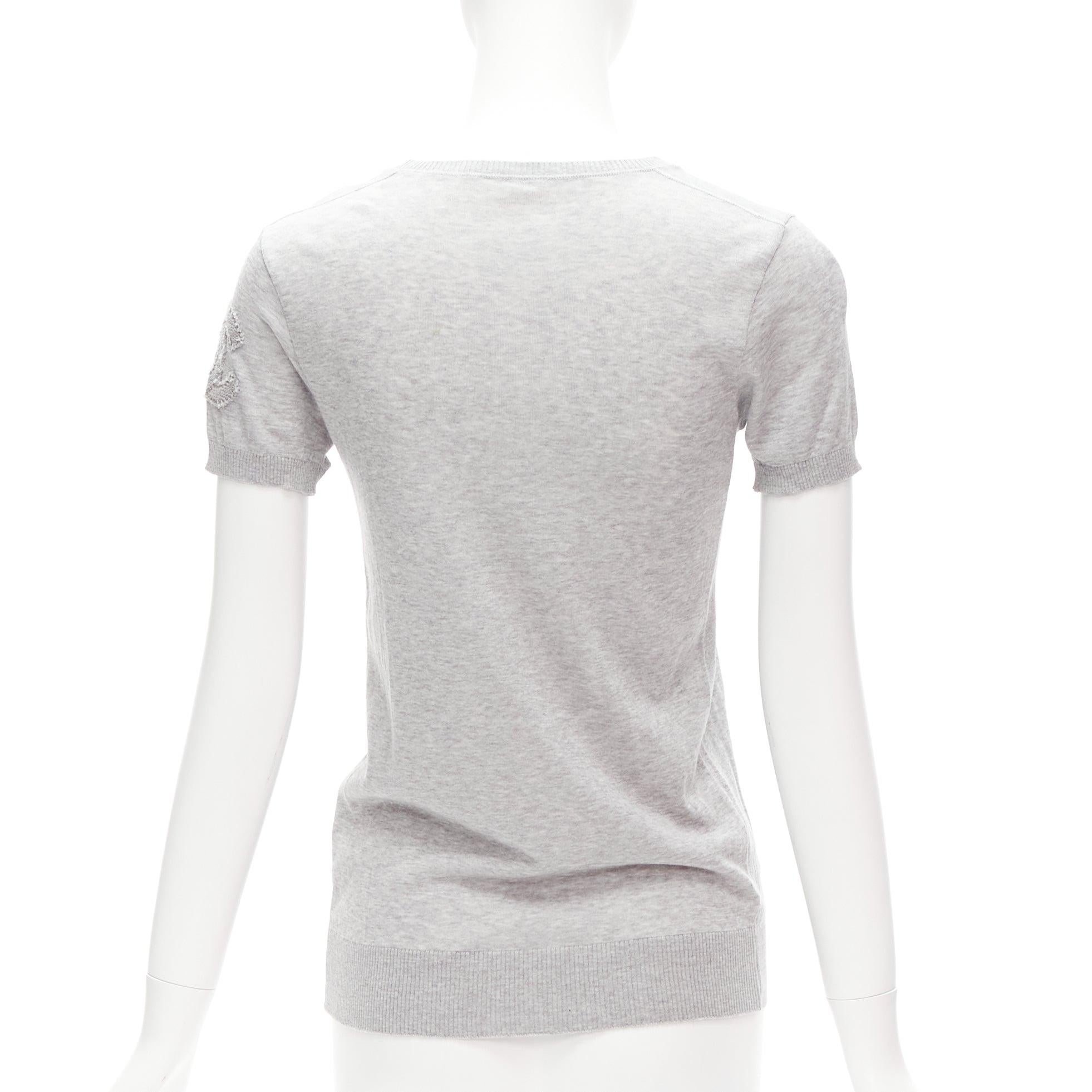 Women's CHANEL grey 100% cotton CC logo short sleeve knitted top FR36 S