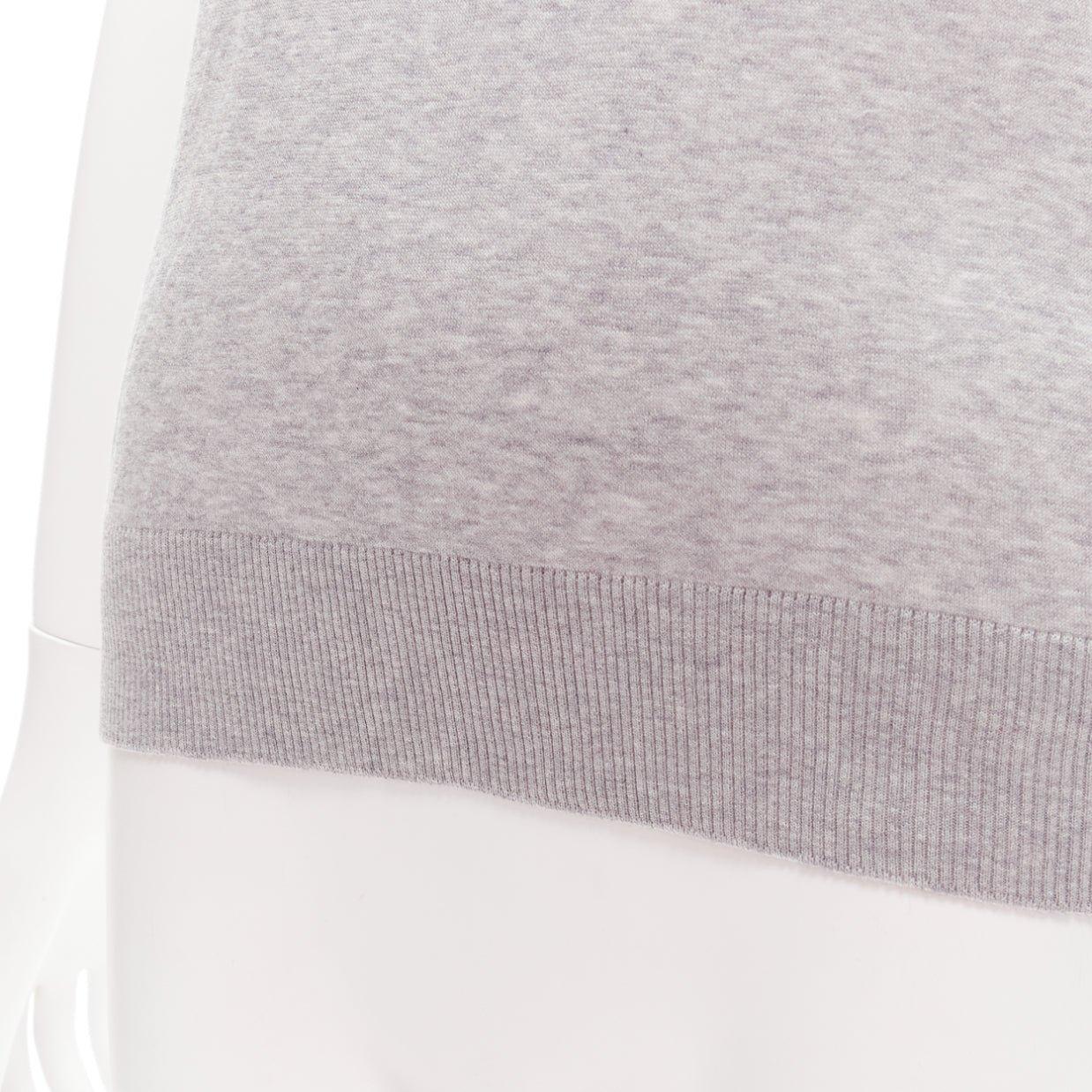 CHANEL grey 100% cotton CC logo short sleeve knitted top FR36 S 2