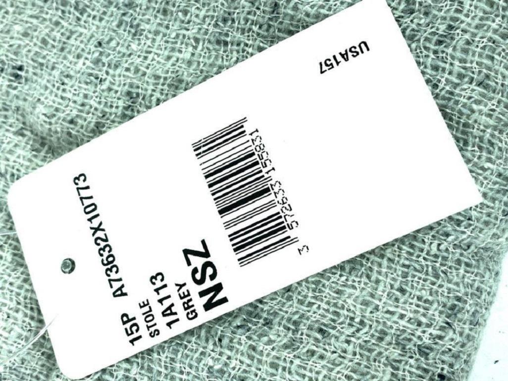 Chanel Grey 15p Cc Logo Tweed Stole Throw 1c617 Scarf/Wrap For Sale 6