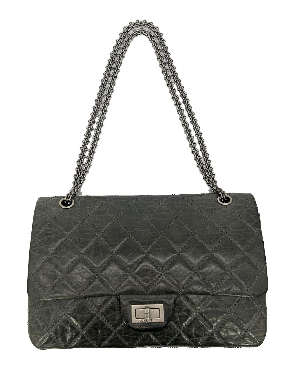 Chanel Grey Aged Calfskin Anniversary 2.55 Reissue 227 Double Flap Bag 12