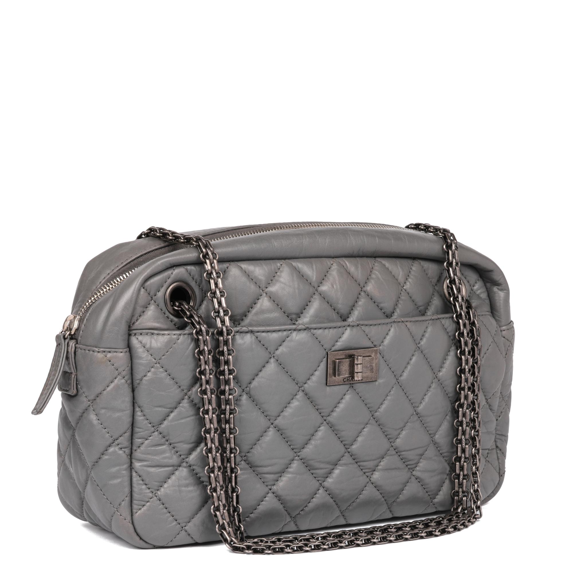CHANEL
Grey Aged Calfskin Leather Medium Reissue Camera Bag

Xupes Reference: HB5041
Serial Number: 12366200
Age (Circa): 2008
Accompanied By: Chanel Dust Bag, Box, Authenticity Card
Authenticity Details: Authenticity Card, Serial Sticker (Made in