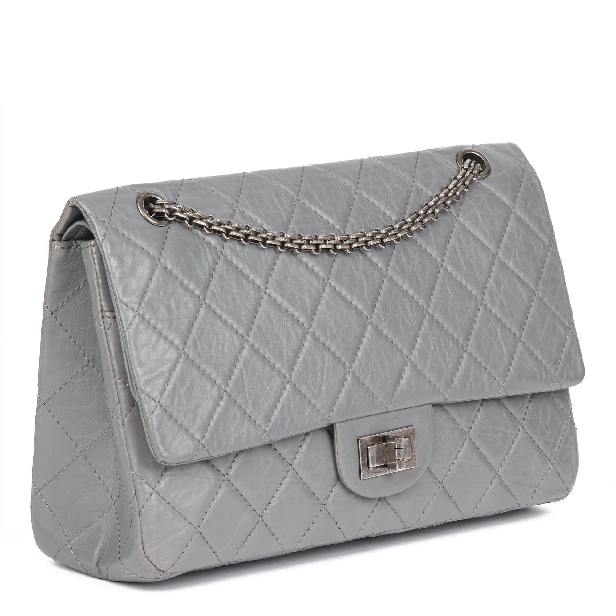 Chanel Grey Aged Quilted Calfskin Leather 227 2.55 Reissue Flap Bag 2