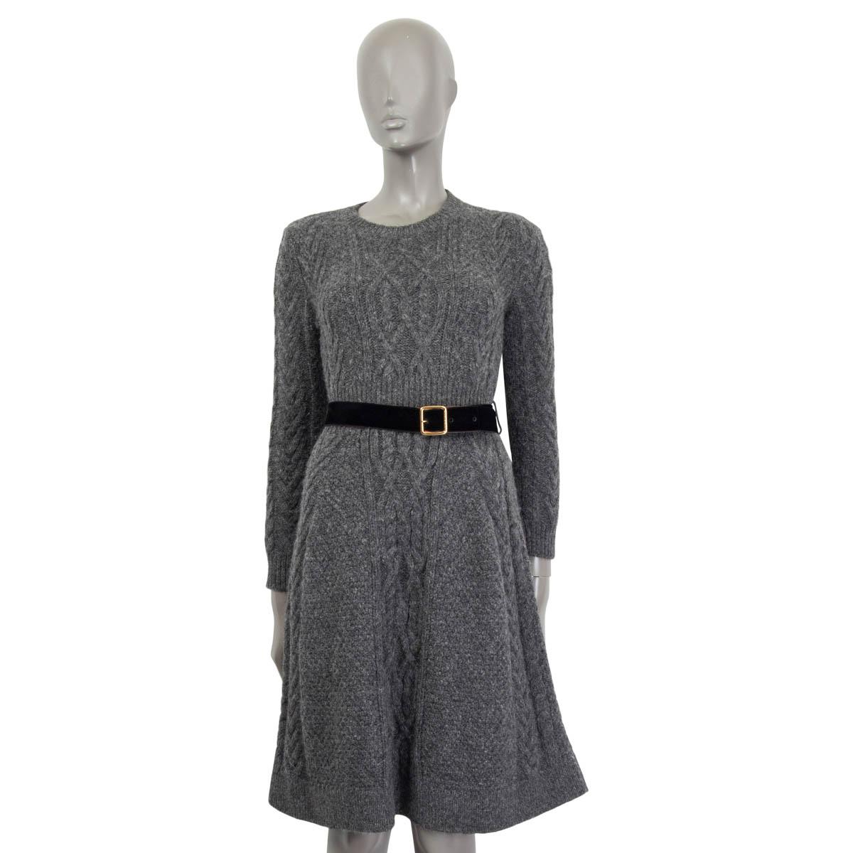 Black LOUIS VUITTON grey alpaca BELTED CHUNKY CABLE KNIT Dress S