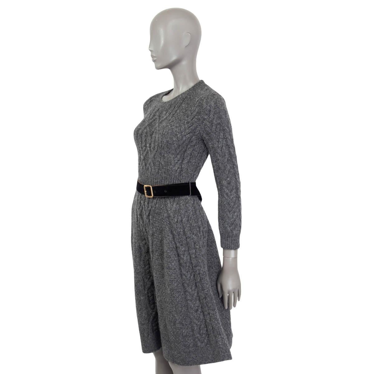 Women's LOUIS VUITTON grey alpaca BELTED CHUNKY CABLE KNIT Dress S