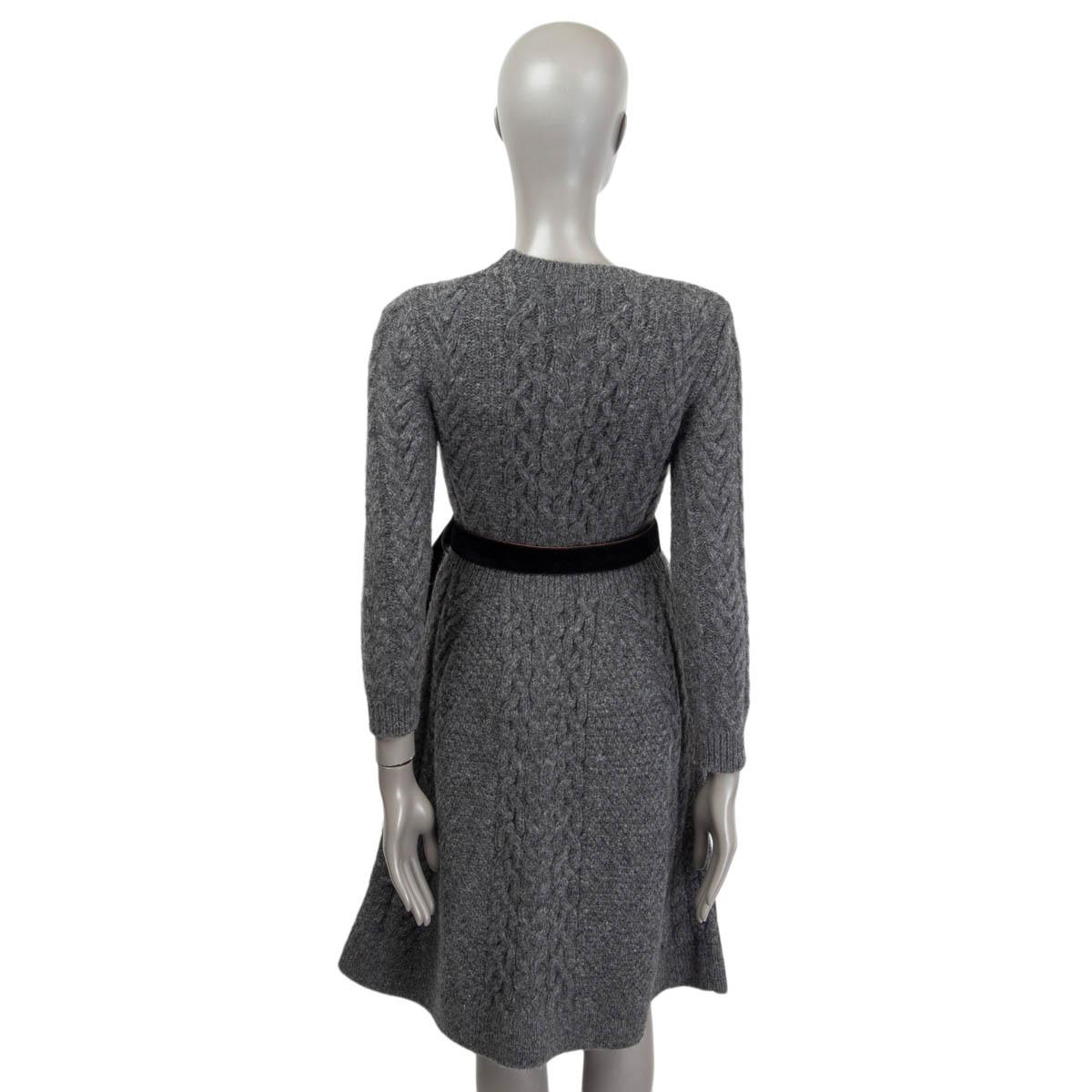 LOUIS VUITTON grey alpaca BELTED CHUNKY CABLE KNIT Dress S 1
